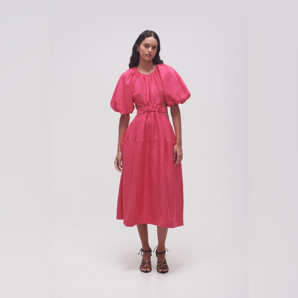 Aje - Hot Pink Mimosa Cutout Midi Dress